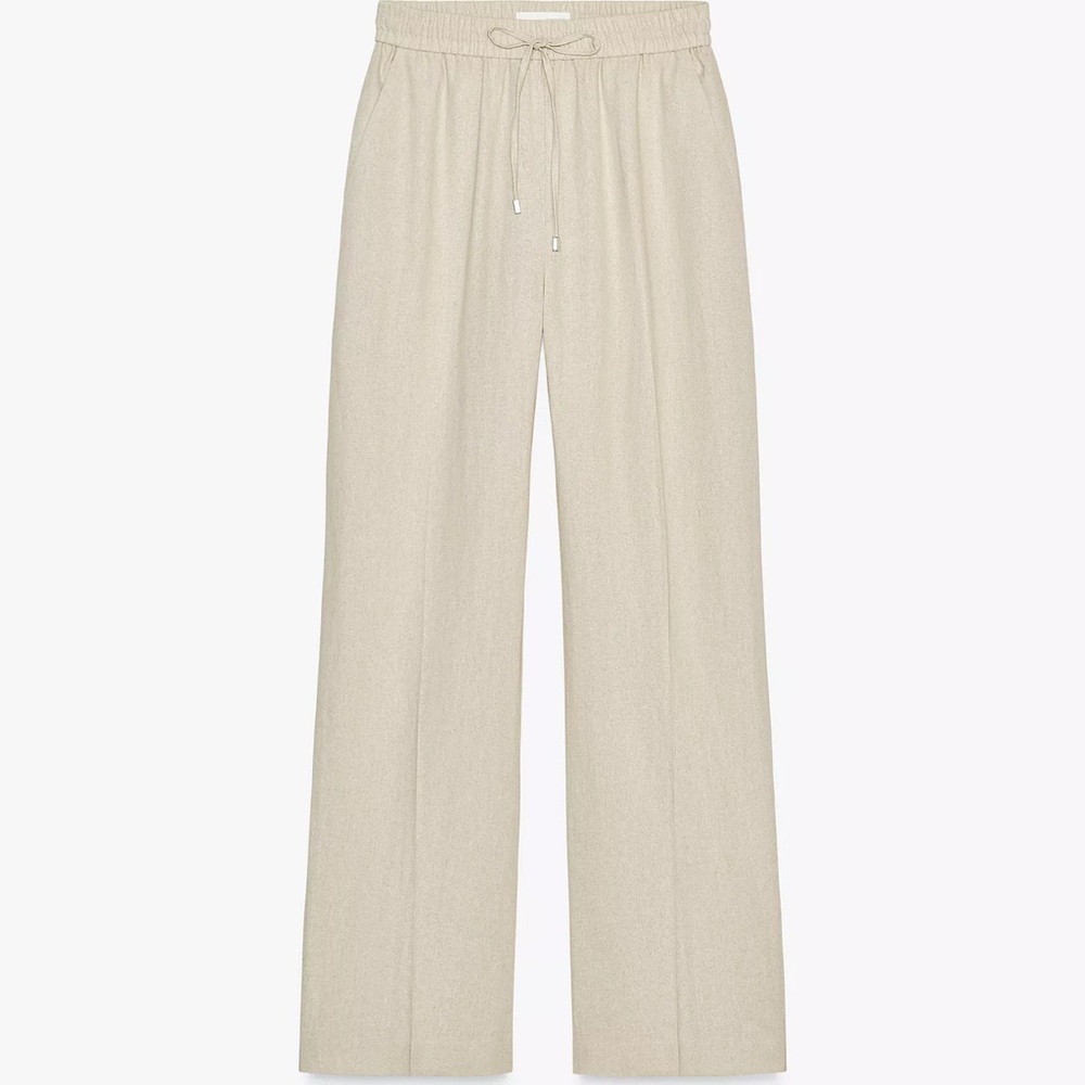 ZARA Linen Blend Straight Pants - Light Beige